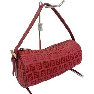 Fendi Zucchino Pouch FF Cylindrical Wine Red Bordeaux